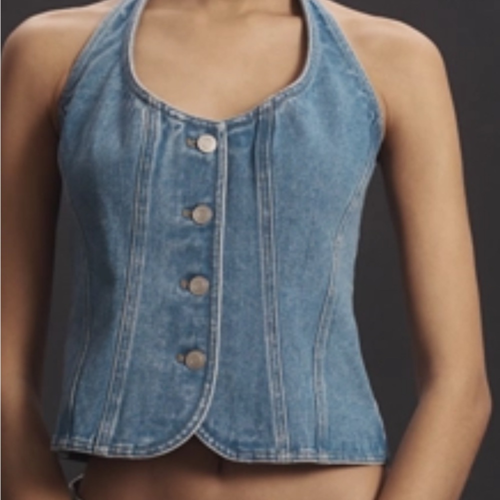 Halter Shrunken Denim Vest Top by Mare Mare